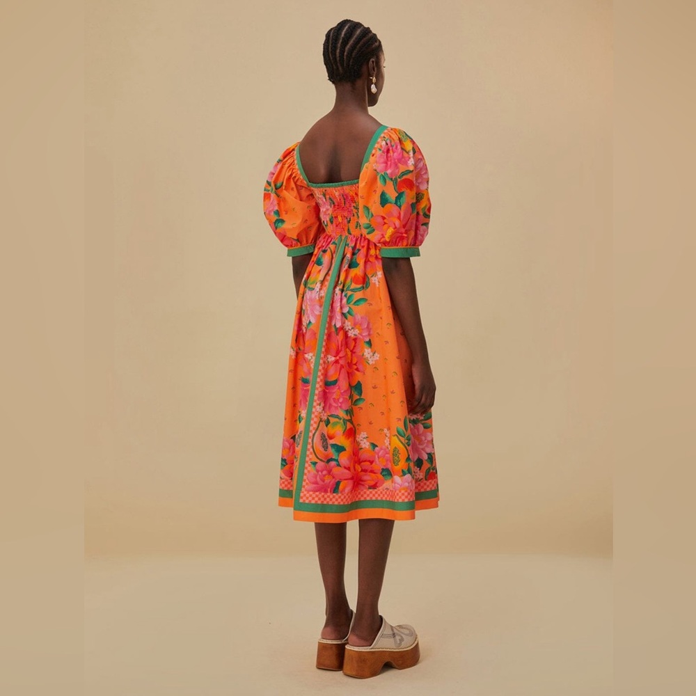 FARM Rio Orange Floral Midi Dress - Picture 9 of 12